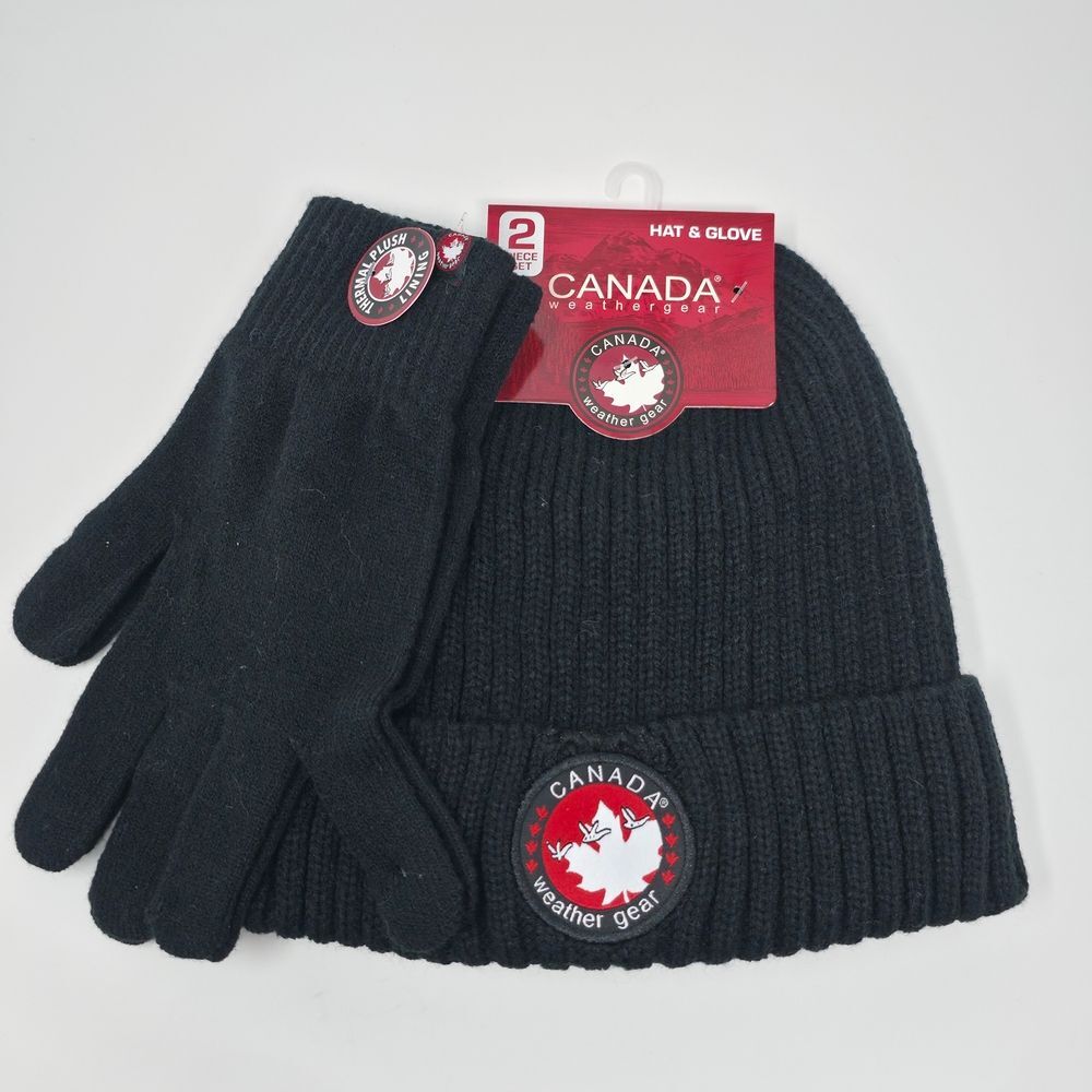 Canada Weather Gear Black Beanie & Gloves 2 Piece Winter Set NWT